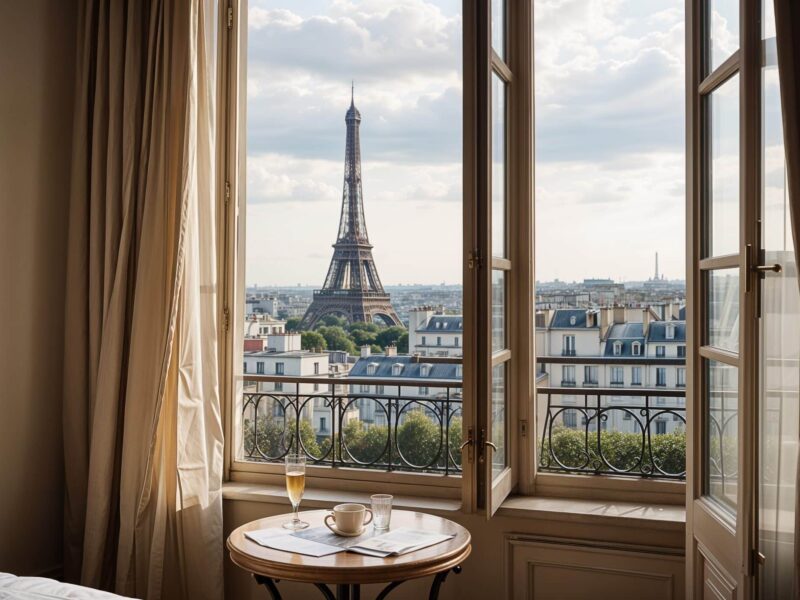 Paris,Eiffel,Tower,View,From,The,Window,In,The,Hotel